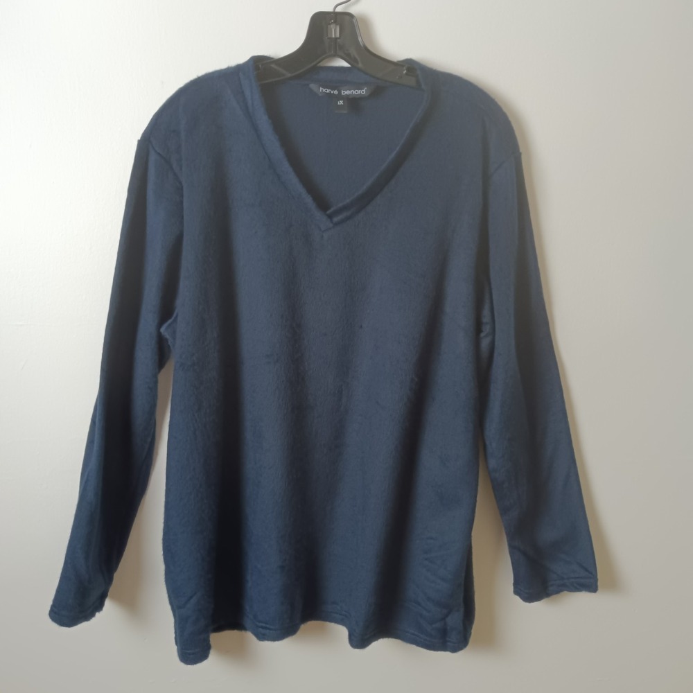 Harve Benard Womens‎ Long Sleeve Sleepwear Top Size 1X/XL Soft Fuzzy Navy NWOT